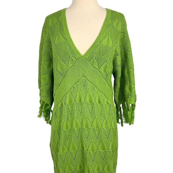 NWT DODO BAR OR Size 42 US 4-6 Simmons Dress Green Knit Tassles Maxi Half Sleeve - Picture 2 of 14